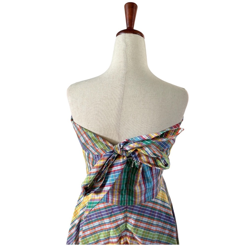 Ralph Lauren Vintage Plaid Strapless Bow Back Midi Cotton Dress Size 10 - Picture 3 of 6